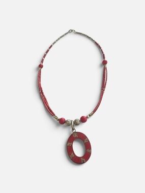 Tibetan Coral Color Pendant Beaded Necklace